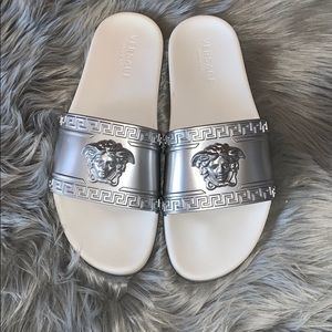 Versace Silver Mens 3D Medusa Slides